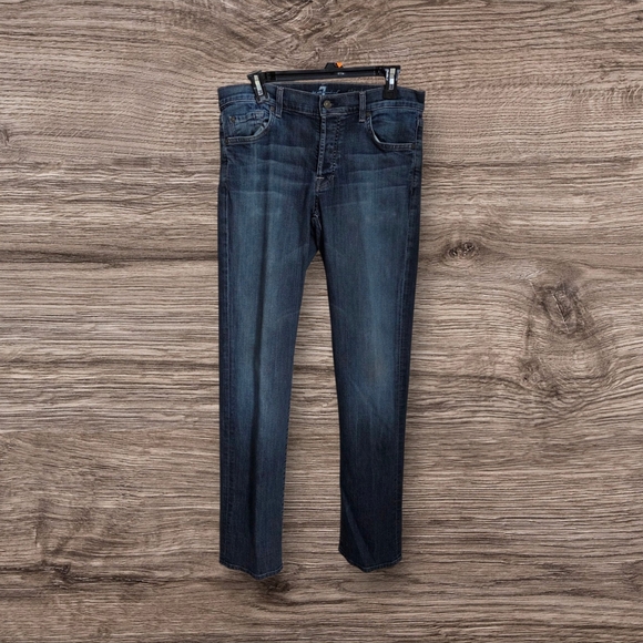 7 For All Mankind Mens Standard Fit Chevron Pocket Button Fly Jeans Size 32 - Picture 1 of 8